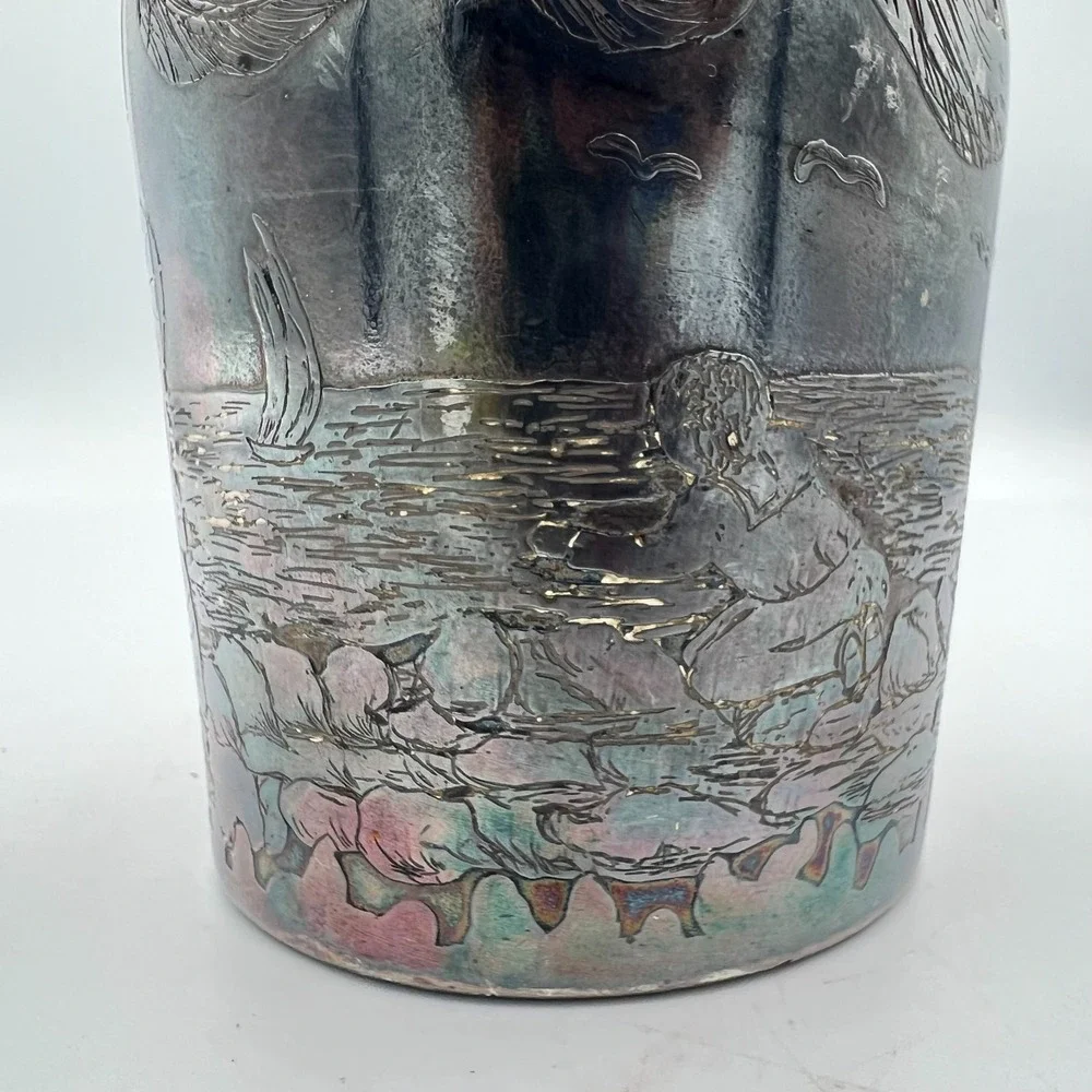 925 Antique Victorian Sterling Silver Overlay Glass Decanter‎ & Stopper 1895 B&F